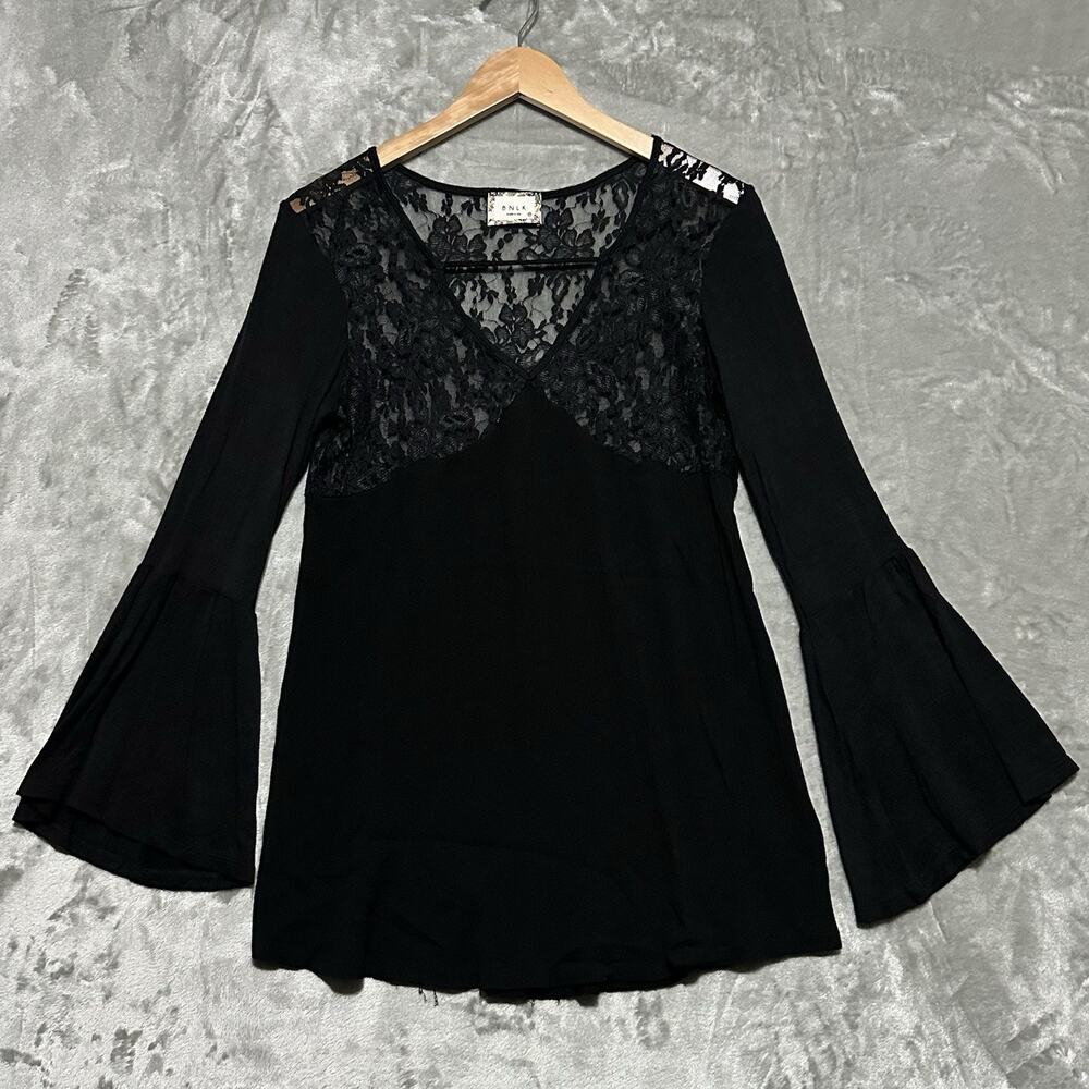 Womens Whimsigoth Dark Fairy Bell Sleeve Tunic Top Size M Black Babydoll Western
